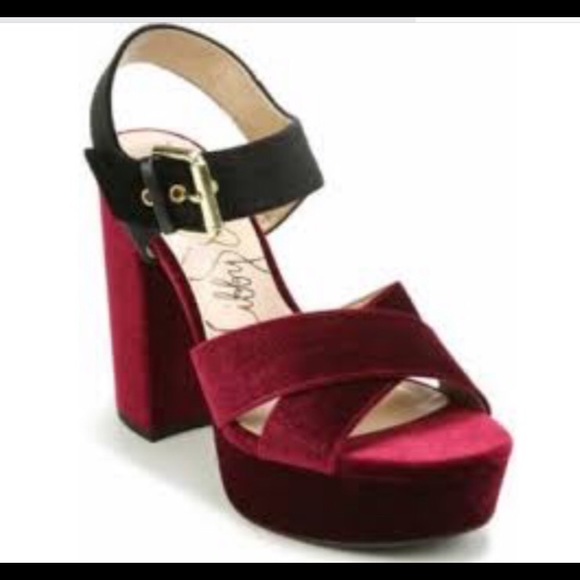 Wine Black Velvet Platform Libby Edelman Sandals - Picture 7 of 7